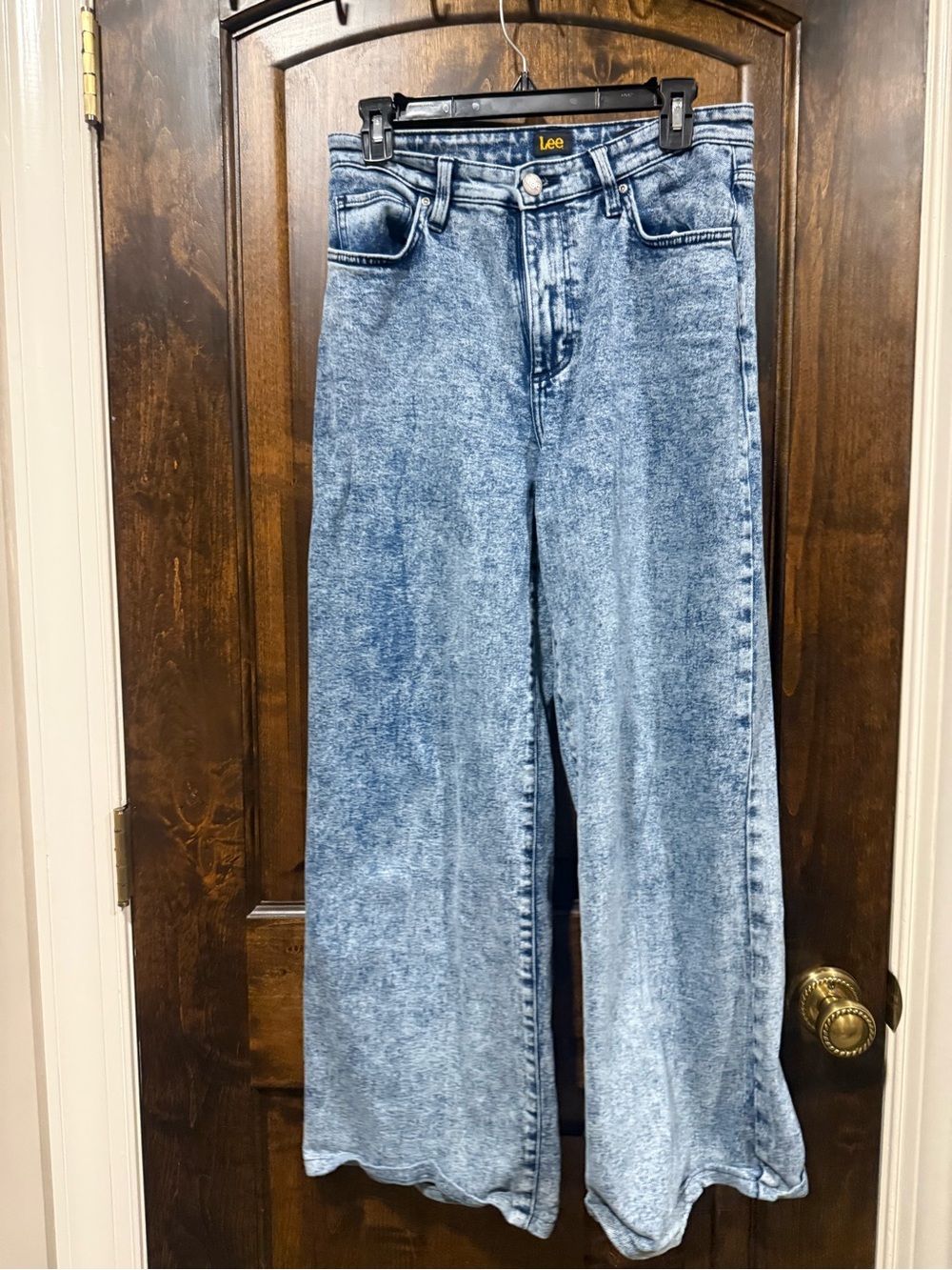 Lee Women's Wide Leg Acid-Wash Jeans in Light Blue